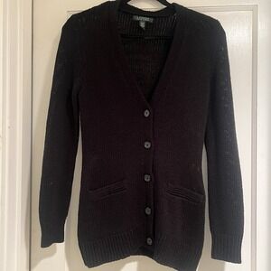 Lauren Ralph Lauren Black Cardigan Sweater Size M Cotton Blend Classic Knit